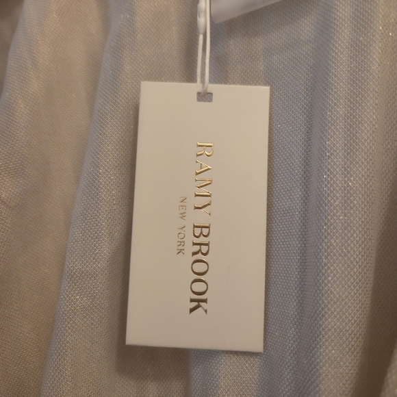 Ramy Brook Alegria Layering Blouse W/ Ruched Sleeves & Cinched Waist- Gold Shim - Picture 2 of 6